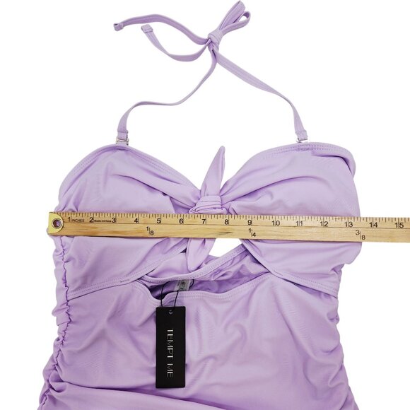 Lilac One-Piece Swimsuit Tie Front  Detail Adjustable Halter Straps Size L - Picture 6 of 7
